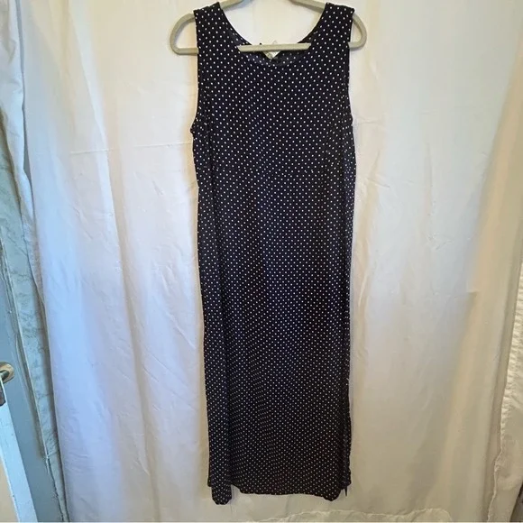 Jamie Brooke Navy Polka Dot Midi Dress | Size 14 | Rayon | Y2K Classic - Picture 3 of 6